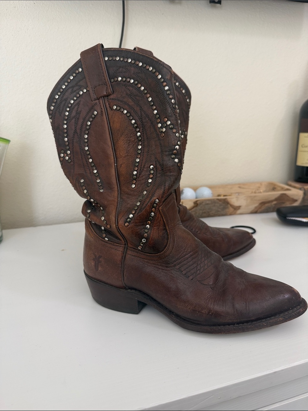 FRYE AND CO. Brown Studded Western Ankle Boots